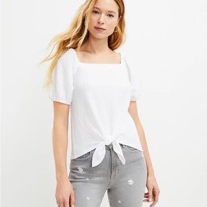 New Without Tags LOFT Square Neck Tie Front Top - White